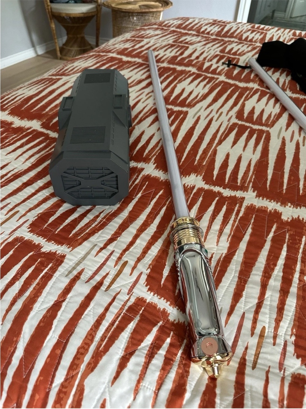 Star Wars chrome and gold lightsaber with white blade
